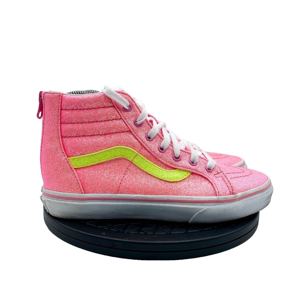 Vans Sk8 Hi Zip (Neon Glitter) Pink True White Sneakers Girls Size 4.5